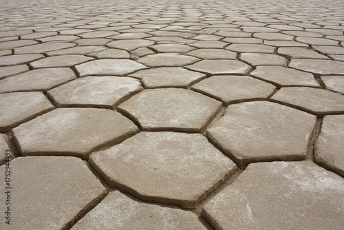 Cracked, arid land forms a hexagonal pattern into the distance