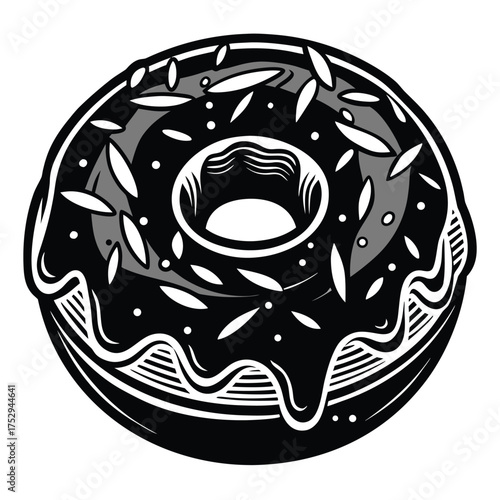 Monochromatic doughnut with sprinkled glaze shows artistic treatment in a sweet dessert depiction