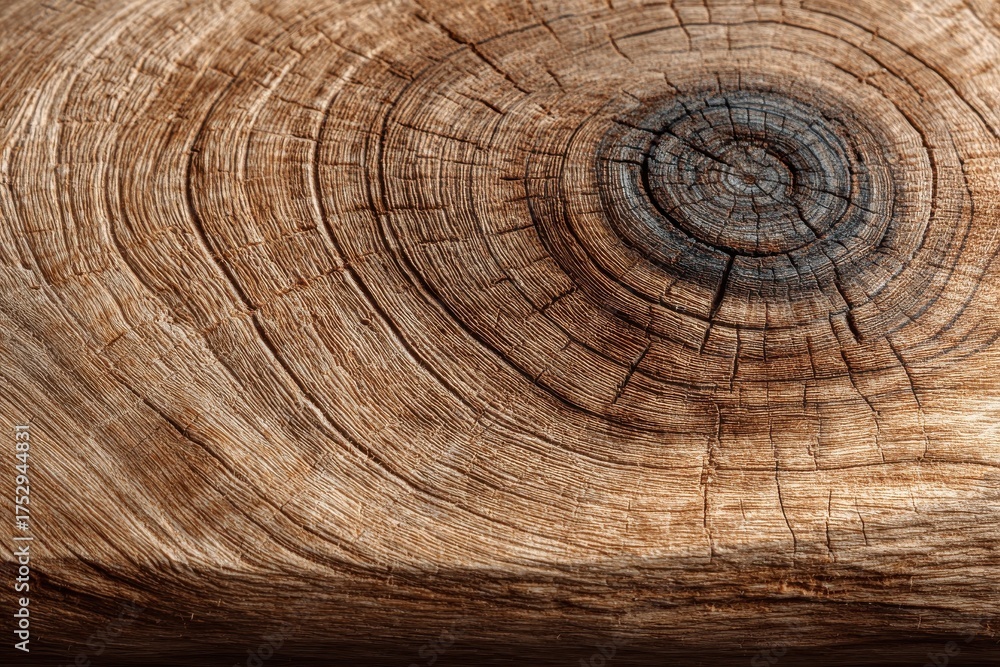 Naklejka premium Close up of brown wood stump with rings and dark center featuring texture and natural grain
