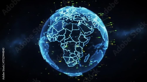 Digital globe animation with data transfer signals and animated lines