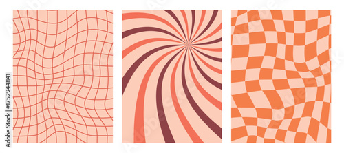 Vintage 70s Background Bundle – Wavy Grid, Spiral, Checkerboard