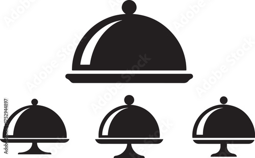 Collection of cloche and platter icons for food service and presentation