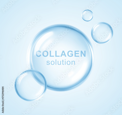 Collagen solution. Collagen serum or essence drops. Medical and scientific concepts. Skin care cosmetics solution. Vector illustration