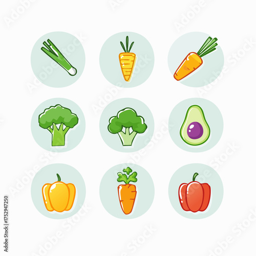 Vibrant and diverse collection of healthy vegetable icons, perfect for illustrating fresh produce, organic food, and nutritious diets