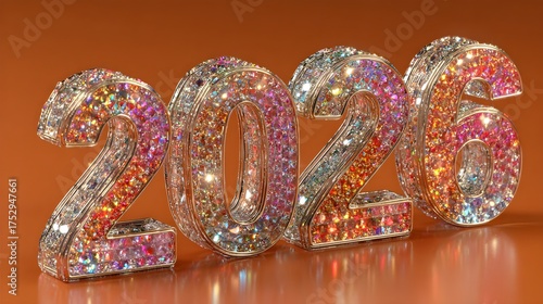 Wallpaper Mural Sparkling neon 3D “2026” numbers in multicolor glow set against a rich orange background for a festive look Torontodigital.ca