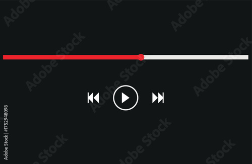audio or video player progress loading bars with time slider, play and pause, rewind and fast forward buttons. Templates of media player playback panel interface. Vector illustration