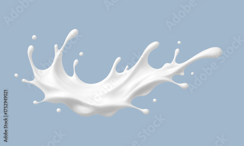 Realistic milk splash wave on blue background. Vector dairy concept