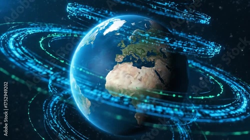 Digital earth animated with dynamic data stream and futuristic style