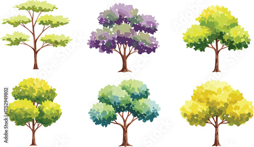 Stylized tree illustrations, colorful foliage design, abstract nature artwork, seasonal forest elements, decorative vector trees, creative landscape graphics, eco friendly art