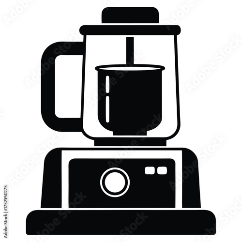 Black monochrome food processor sits ready for use with its accessories and features