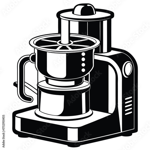 Black and white shows a food processor with bowl and lid in detail