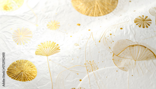 japanese old paper with gold flowers texture, background for japanese new year holiday
