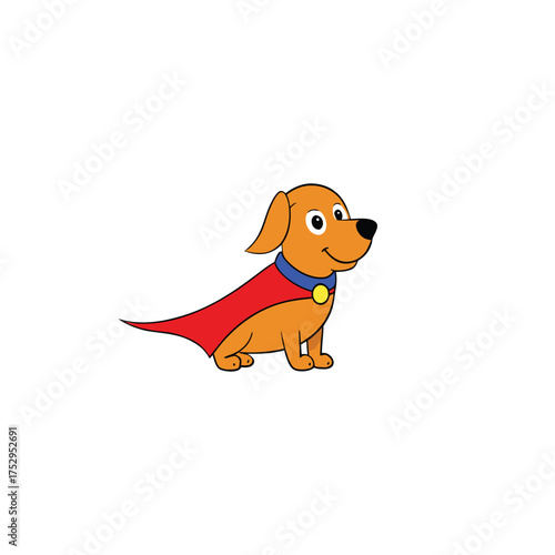 playful puppy wearing a superhero cape on a white background