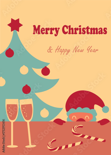 retro christmas greeting card with santa claus