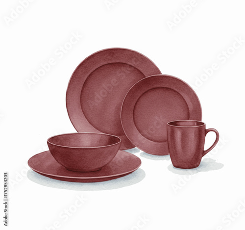 Crimson Still Life Crimson Hearth Dinnerware isolated watercolor vector illustration svg