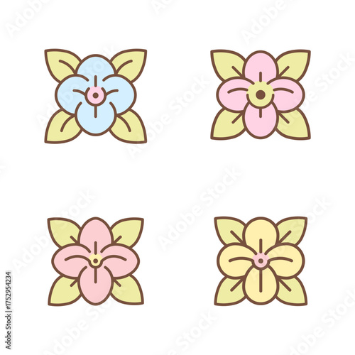 Orchid flower icon. Set of 4 geometric shape for decorating packaging and perfumes.
