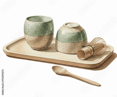 Whisked Serenity Matcha Tea Set isolated watercolor vector illustration svg