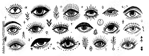 Artistic black and white eye illustrations