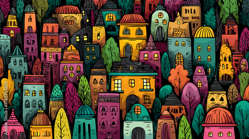 Colorful whimsical houses illustration