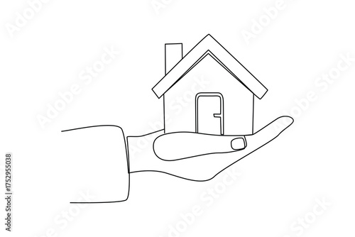 Simple continuous line drawing of Build a home property portfolio. Property minimalist concept, Industrial concept.