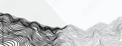 Abstract black and white wavy landscape