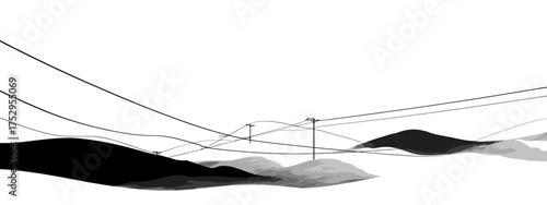 Minimalist black and white landscape with power lines
