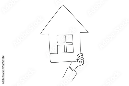 Simple continuous line drawing of Rent out a home property. Property minimalist concept, Industrial concept.