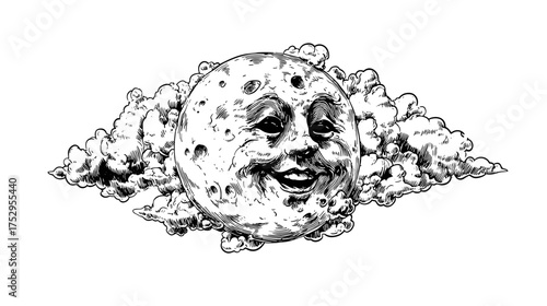  Illustration of a Detailed Moon Surrounded by Stars in a Dark Night Sky