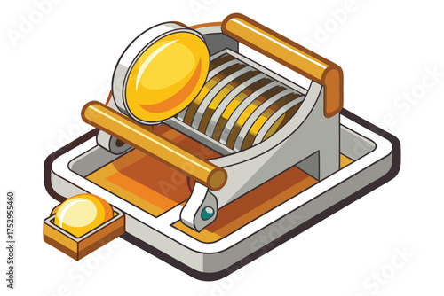 Sliced boiled egg sits ready on vintage slicer to prepare for eating lunch