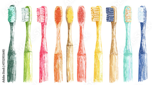 Colorful Collection of Toothbrushes Displayed in a Row on a Neutral Background