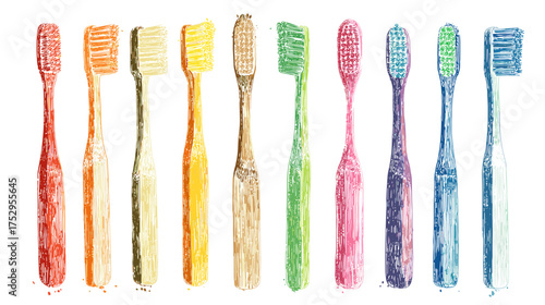 Colorful Collection of Toothbrushes Displayed in a Row on a Neutral Background
