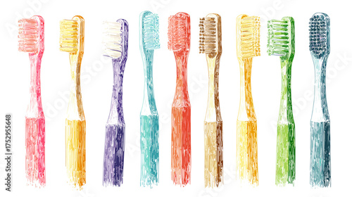 Colorful Collection of Toothbrushes Displayed in a Row on a Neutral Background