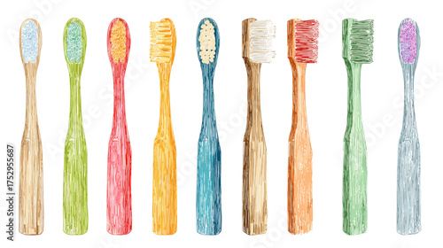 Colorful Collection of Toothbrushes Displayed in a Row on a Neutral Background