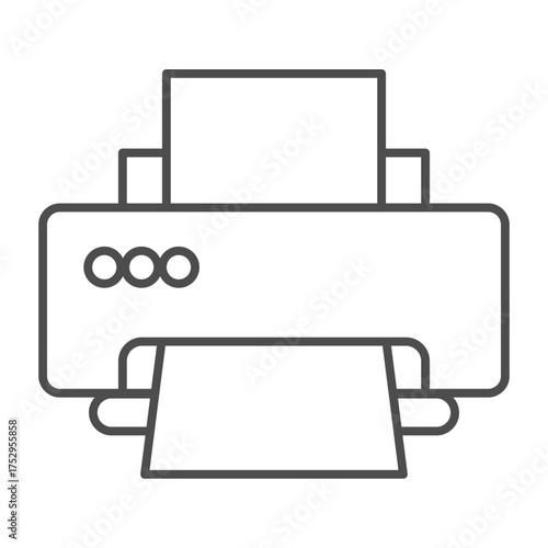 Inkjet printer with buttons and paper thin line icon, cyber monday concept. Vector graphics. Printer with tray paper, device sign on white background, outline style icon for mobile or web design.