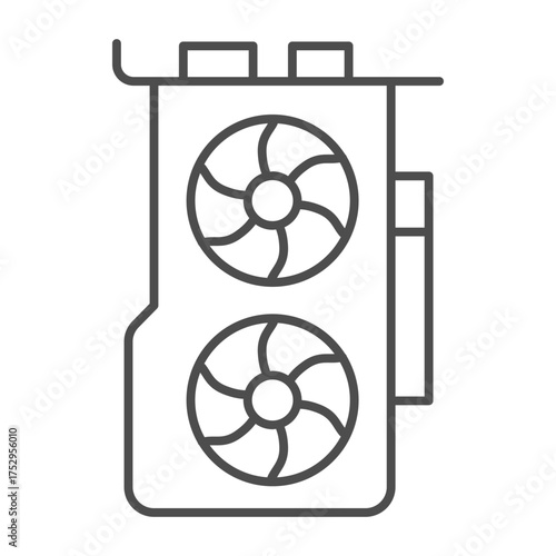 Gaming discrete videocard with two fans thin line icon, cyber monday concept. Vector graphics. Videocard for computer, tech sign on white background, outline style icon for mobile or web design.
