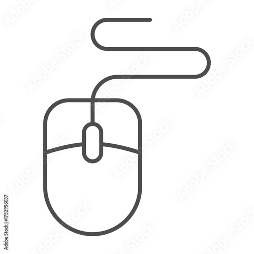 Mouse manipulator with wire thin line icon, cyber monday concept. Vector graphics. Computer mouse for office use, technology sign on white background, outline style icon for mobile or web design.