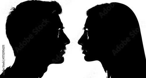 Intimate profile silhouettes of a young couple face to face, symbolizing the emotional dynamics of a relationship