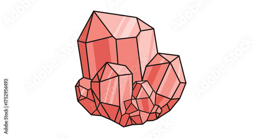 Illustration of a cluster of faceted rose quartz crystals in a minimalistic style