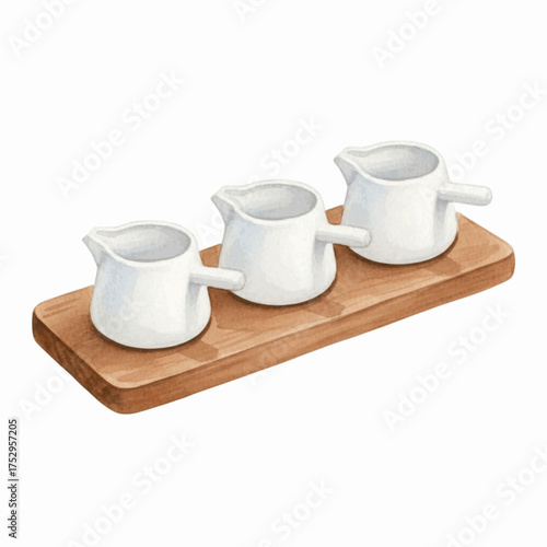 Porcelain and Pour Minimalist Serving Set for Sauces:Milk isolated watercolor vector illustration svg