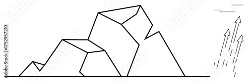 Abstract mountain shapes with upward arrows suggesting progress, achievement, and upward movement. Ideal for growth, ambition, innovation, leadership, success motivation simplicity. A simple flat
