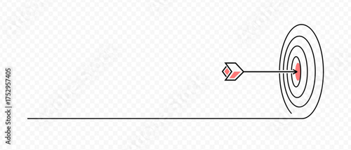 Single line target. Line art style. Continuous one line drawing target with arrow and red point center