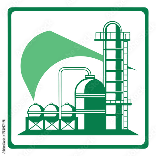 Minimal Flat Petrochemical Plant Icon with Gradient Green for Energy Branding – Vector Illustration
