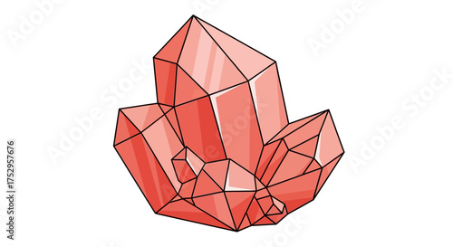 Illustration of a Cluster of Red Gemstones with Sharp Edges and Facets