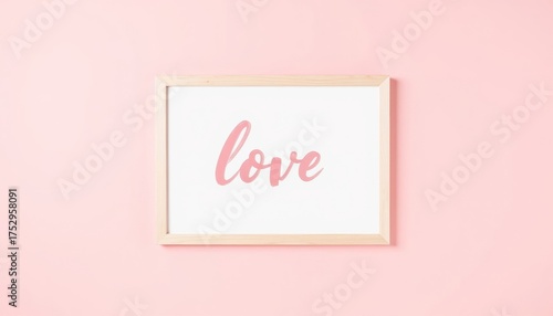 Framed love sign with pink letters on pastel pink background  