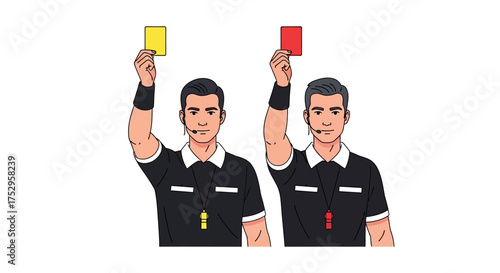 Referee's Decisions Red and Yellow Cards in a Soccer Match - Penalty and Foul Signals