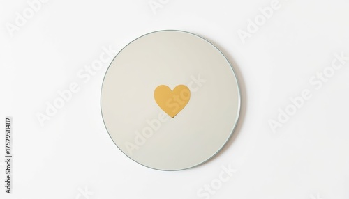 Round plate with yellow heart design on light background  