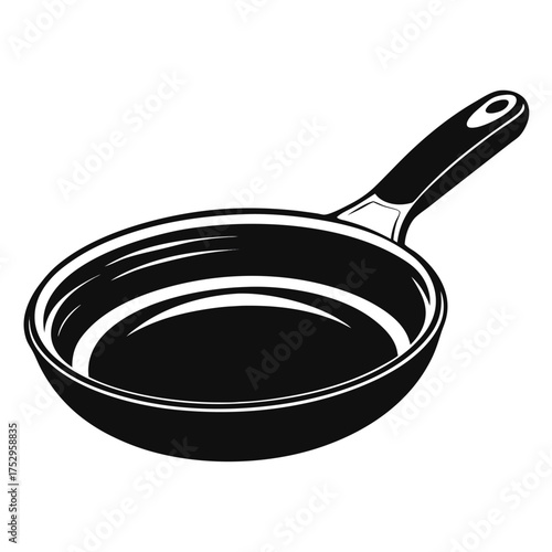 Frying pan illustration features modern design and black color scheme with handle