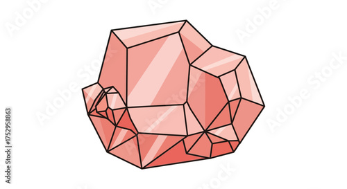 A stunning illustration of a large, multifaceted pink crystal cluster, showcasing its geometric precision and translucent beauty