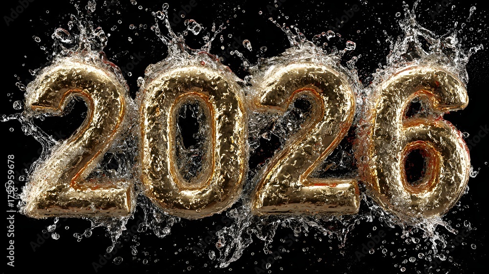 custom made wallpaper toronto digitalVibrant 3D golden “2026” exploding with fireworks, streamers, and celebratory champagne splash