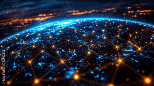 Fototapeta Naklejka Na Ścianę i Meble -  Global network connection lines and dots on planet earth.